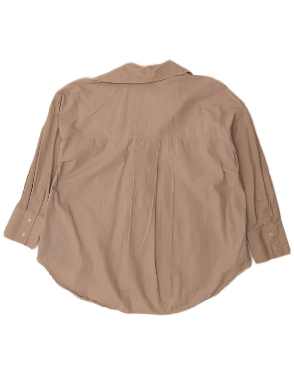Damska koszula oversize z rękawem 3/4 Zara UK 14, średnio beżowa, bawełniana