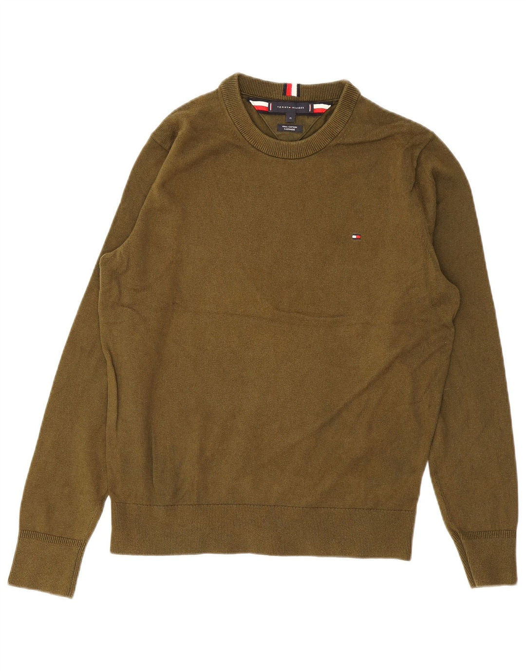 Męski sweter z okrągłym dekoltem Tommy Hilfiger, średnia bawełna khaki