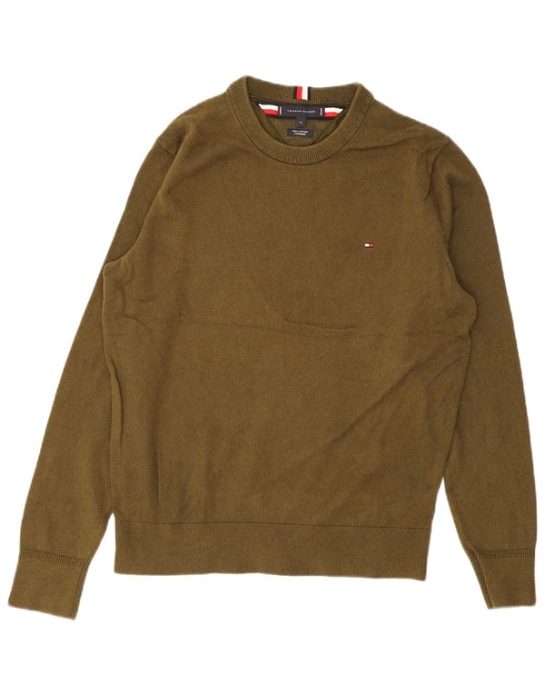 Męski sweter z okrągłym dekoltem Tommy Hilfiger, średnia bawełna khaki