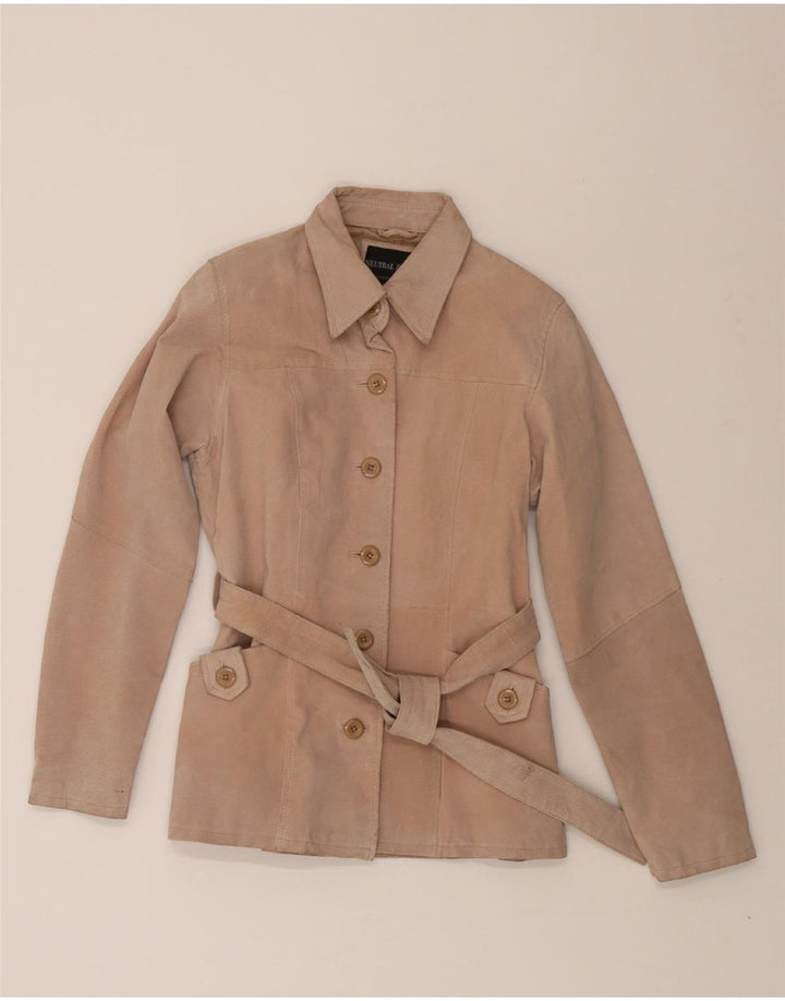 NEUTRAL ZONE Womens Leather Jacket UK 10 Small Beige Leather Vintage Neutral Zone and Second-Hand Neutral Zone from Messina Hembry 