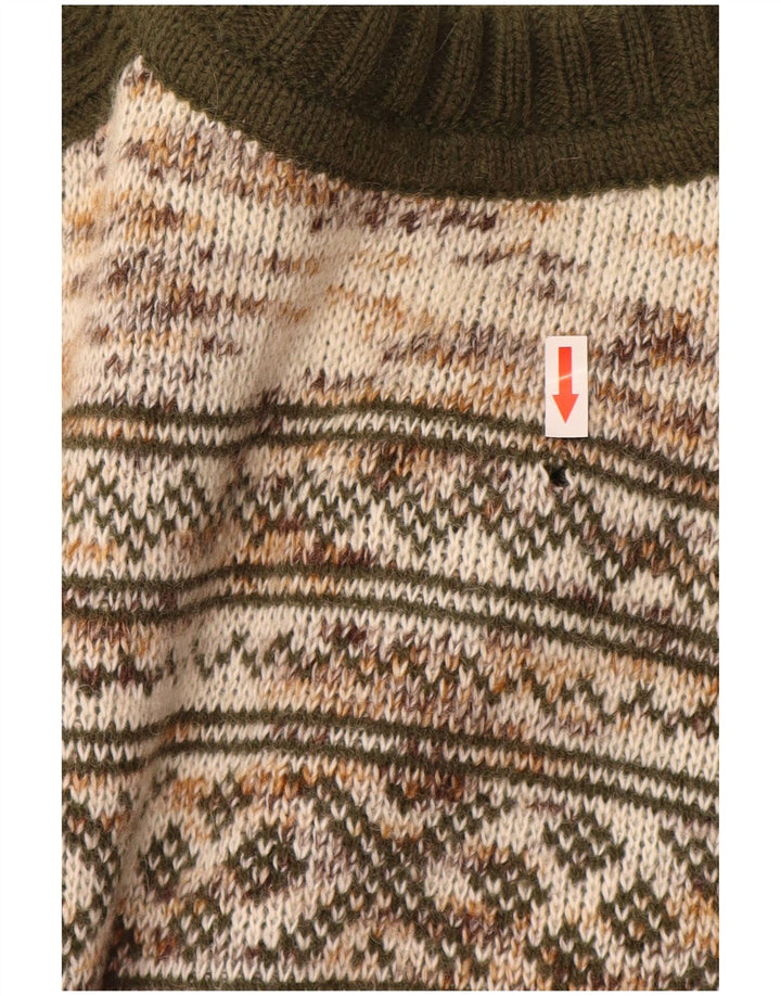 Vintage męski sweter rozpinany, średni zielony Fair Isle akryl