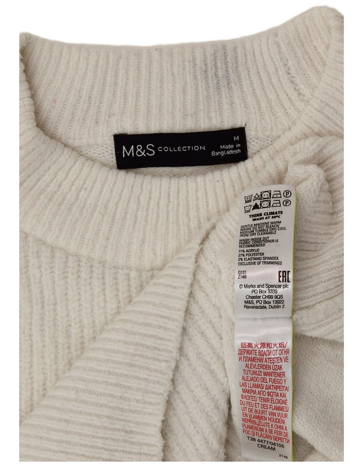 Marks & Spencer Damski sweter z okrągłym dekoltem UK 14 Średni biały akryl