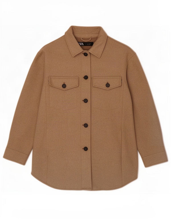 Damska kurtka oversize Zara Shacket UK 10, mały, brązowy poliester