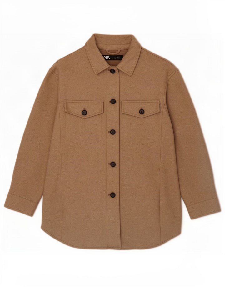 Damska kurtka oversize Zara Shacket UK 10, mały, brązowy poliester