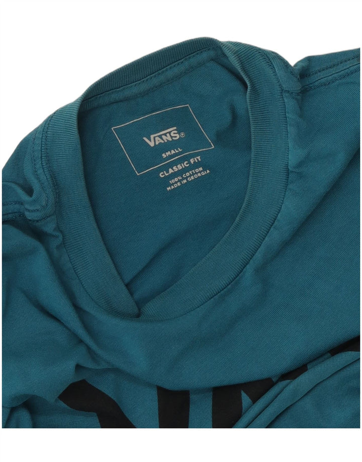 Męski T-shirt VANS o klasycznym kroju z grafiką, mały, niebieski, bawełniany