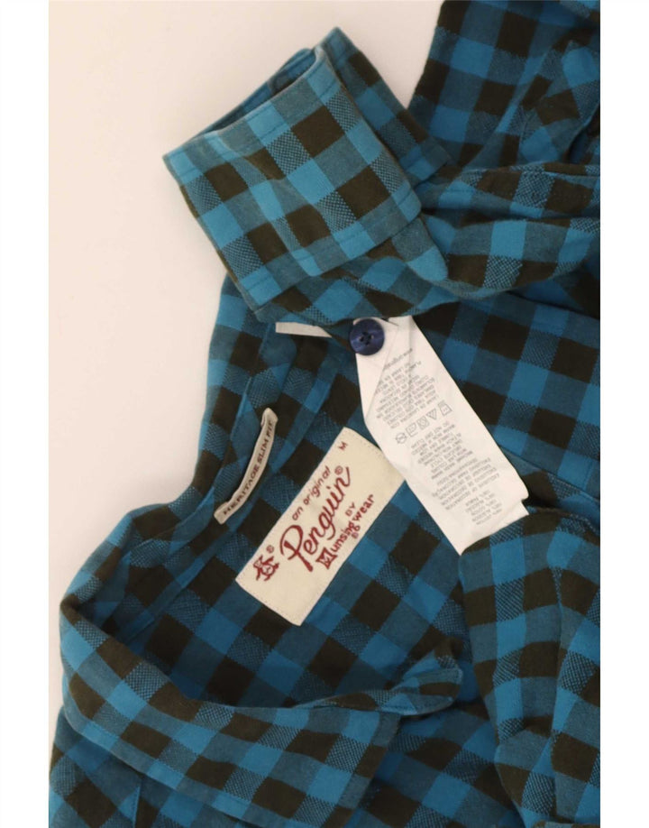 Koszula flanelowa męska Penguin Heritage Slim Fit, średnia niebieska bawełniana kratka