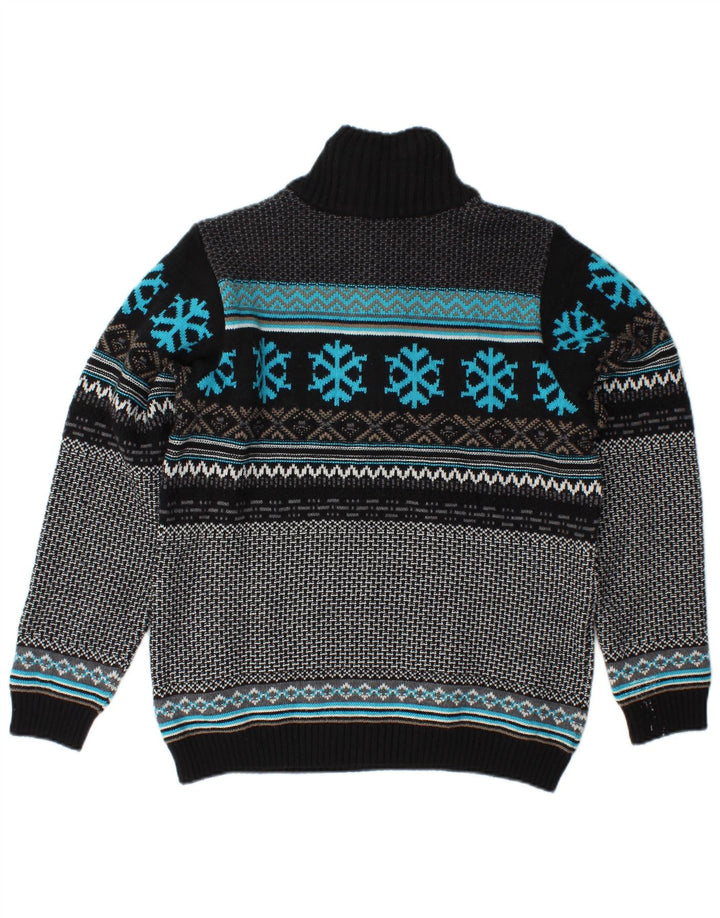 CMP Mens Zip Neck Jumper Sweater XS Black Fair Isle Acrylic