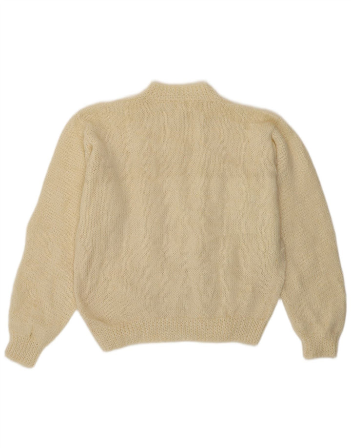Sweter damski w stylu vintage z golfem UK 14, średni, złamany biały geometryczny