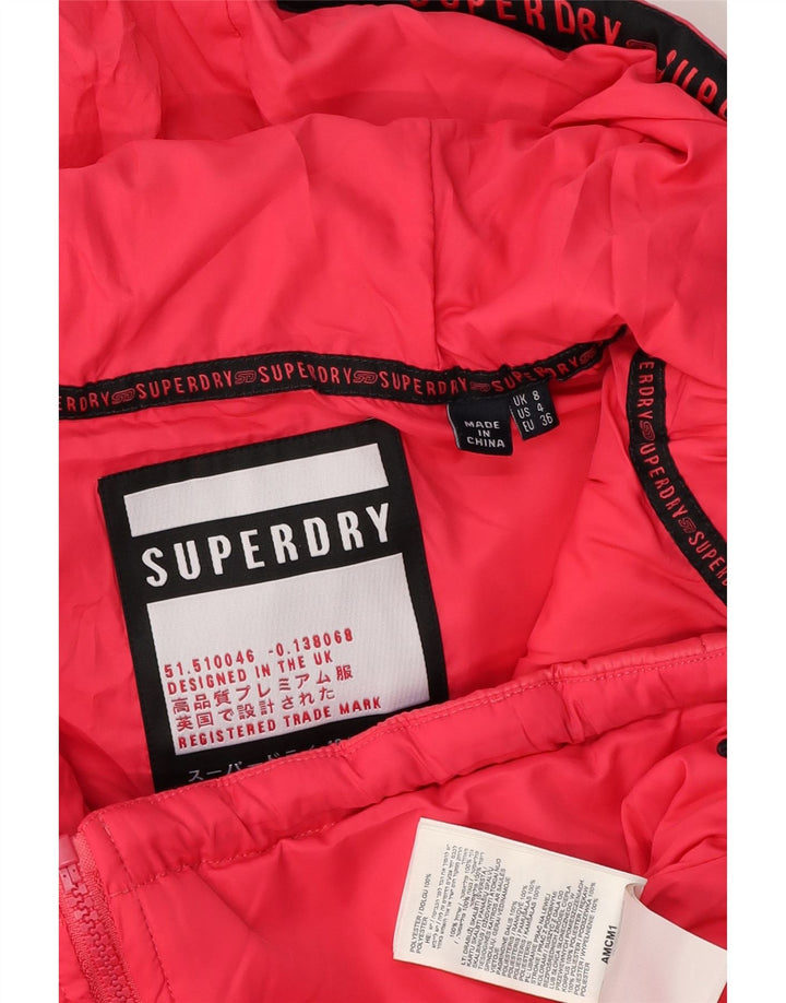 Damska ocieplana kurtka z kapturem Superdry UK 8, mały, różowy, nakrapiany poliester