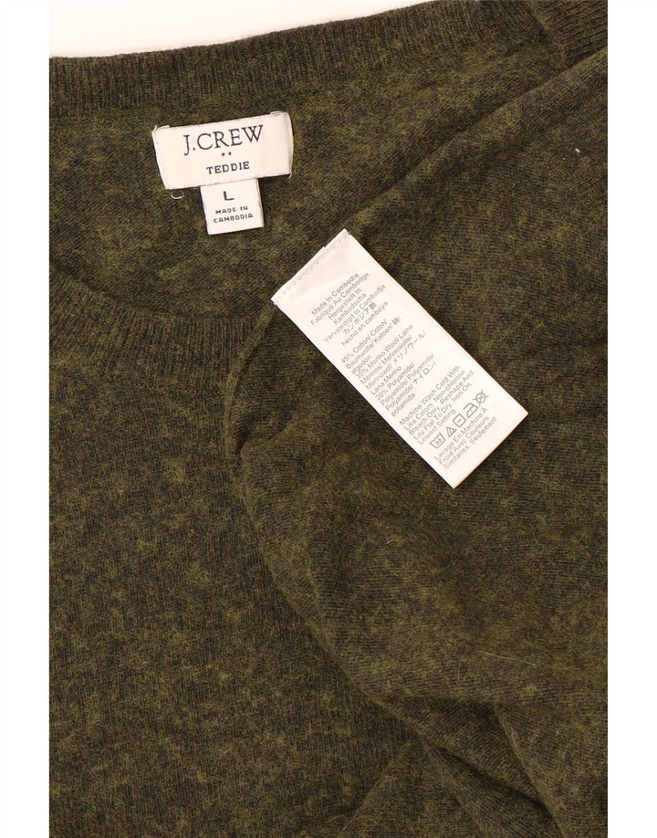 J. CREW Damski sweter Teddie z dekoltem w łódkę UK 16, duży, zielony nakrapiany