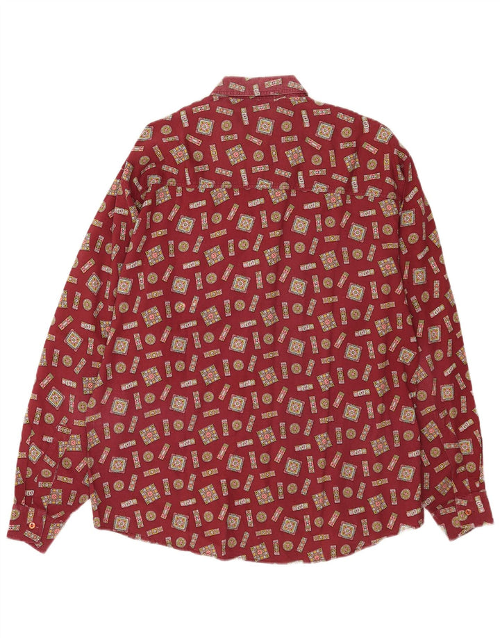 Koszula męska w stylu vintage w abstrakcyjny wzór, duża, bordowa