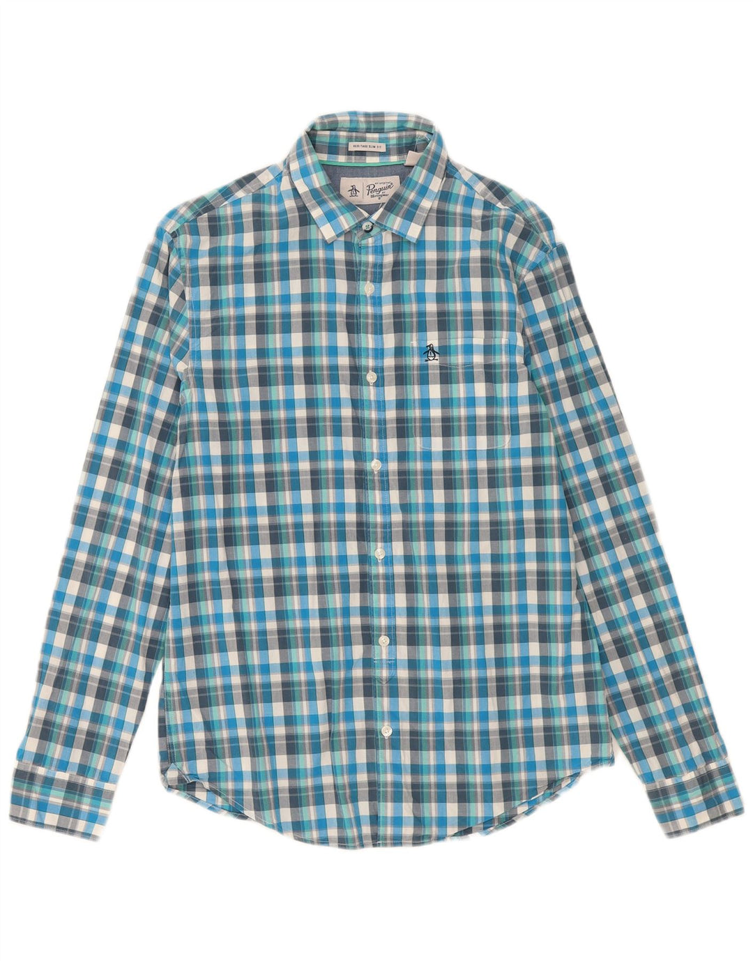 Koszula męska Penguin Heritage Slim Fit w średnią niebieską kratkę