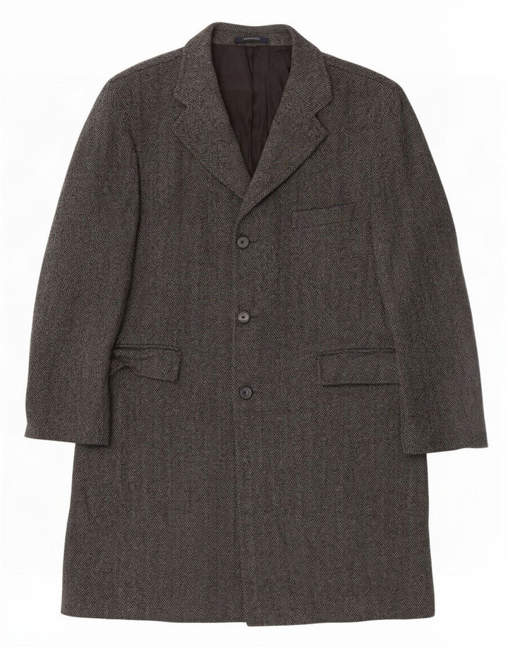 Płaszcz męski w stylu vintage IT 54 2XL Szara, dziewicza wełna w jodełkę