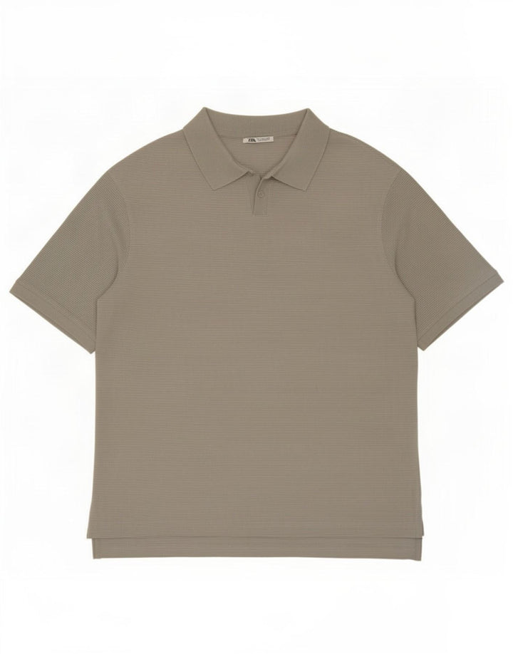 Męska koszulka polo Zara, duża, szara, bawełniana w prążki