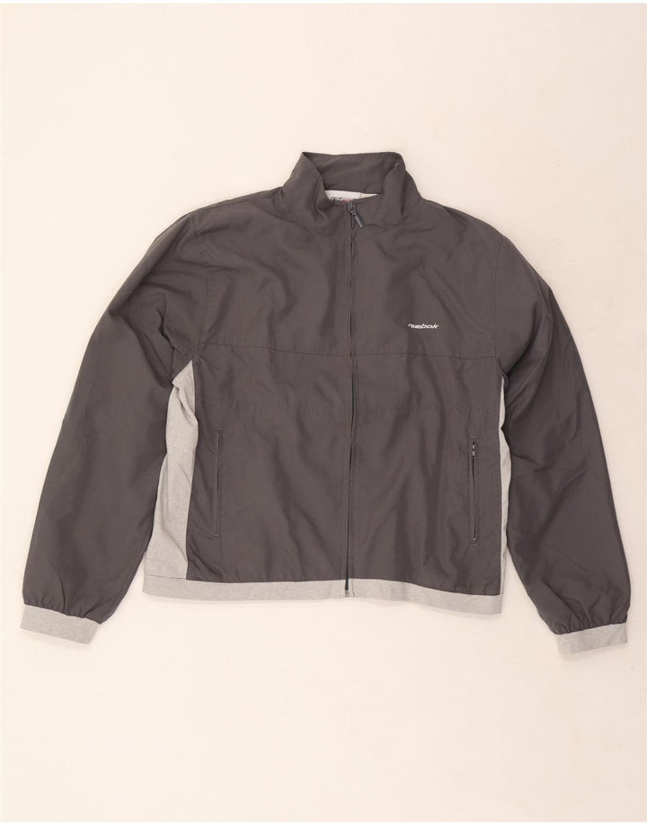 Damska kurtka dresowa Reebok UK 14, duża, szara, z blokami kolorów, poliester