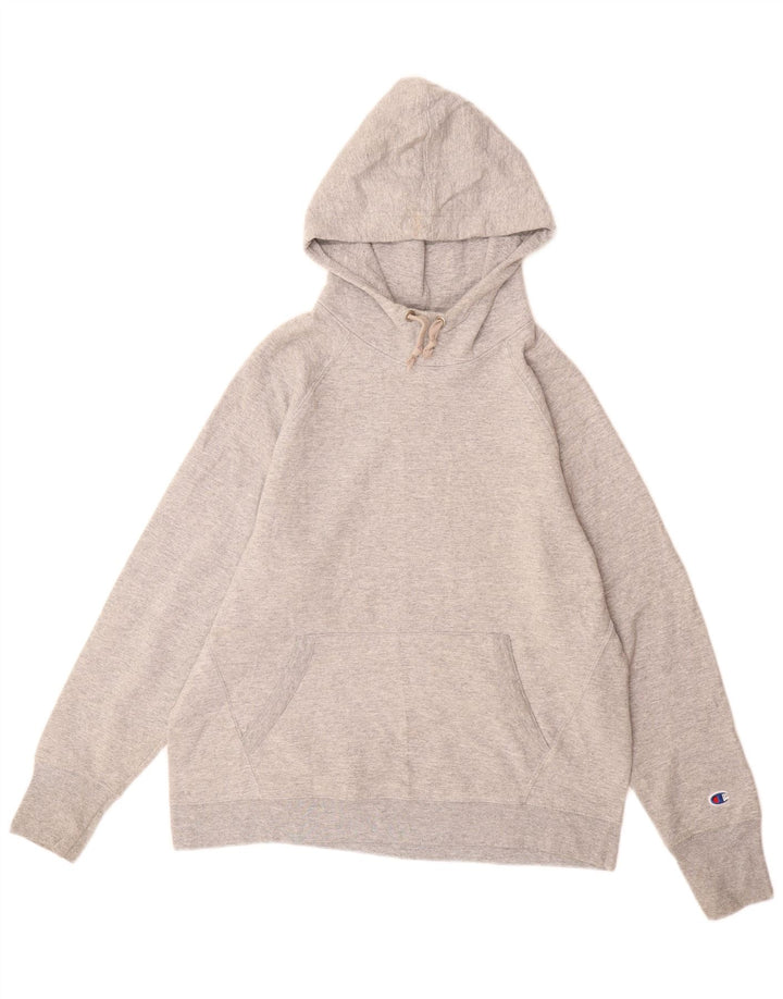 CHAMPION Womens Hoodie Jumper UK 16 Large Grey Flecked Polyester