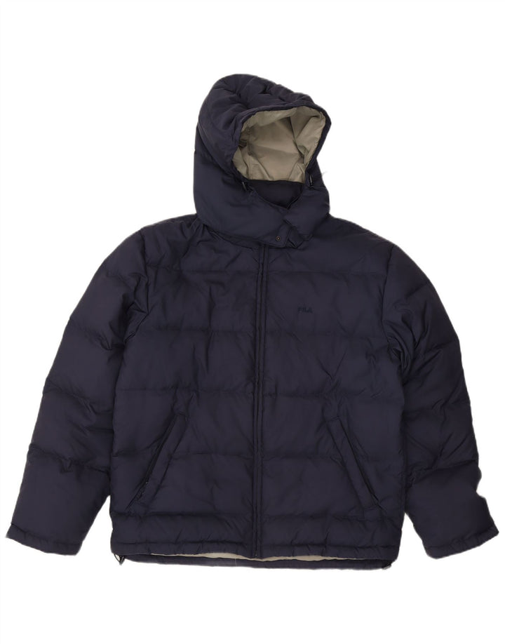 FILA Mens Hooded Padded Jacket UK 38 Medium Navy Blue Polyester