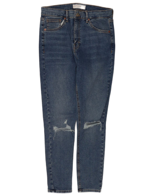 Topshop Damskie jeansy skinny Jamie Distressed W31 L26 Niebieskie, bawełniane