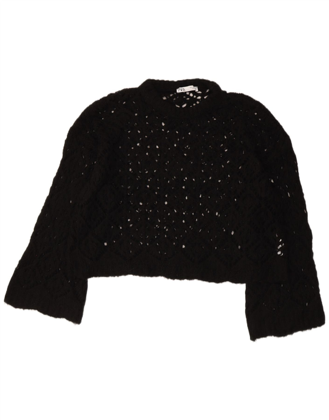 Damski sweter typu Crop Oversize z dekoltem w łódkę ZARA UK 16, duży, czarny