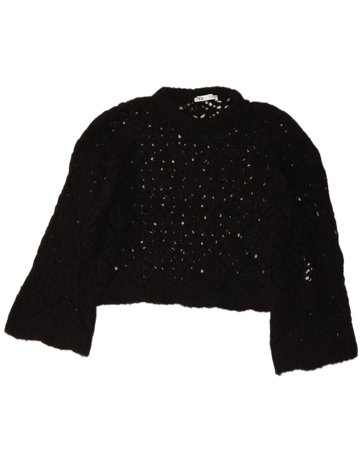 Damski sweter typu Crop Oversize z dekoltem w łódkę ZARA UK 16, duży, czarny