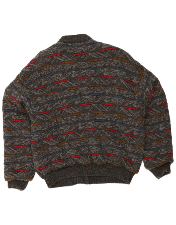 Męska kurtka bomber w stylu vintage, duża, szara, geometryczna