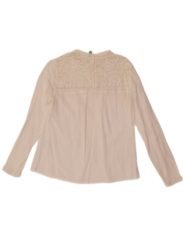 Damska bluzka z długim rękawem Benetton Top UK 10 Small White Cotton