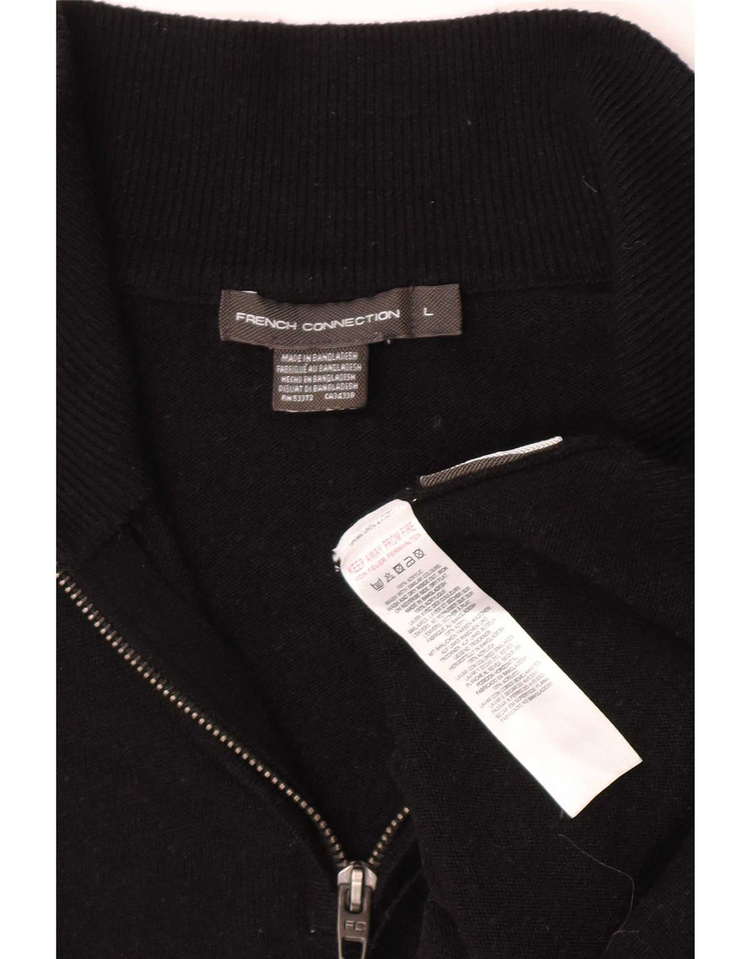 Męski sweter zapinany na zamek French Connection, duży, czarny akryl