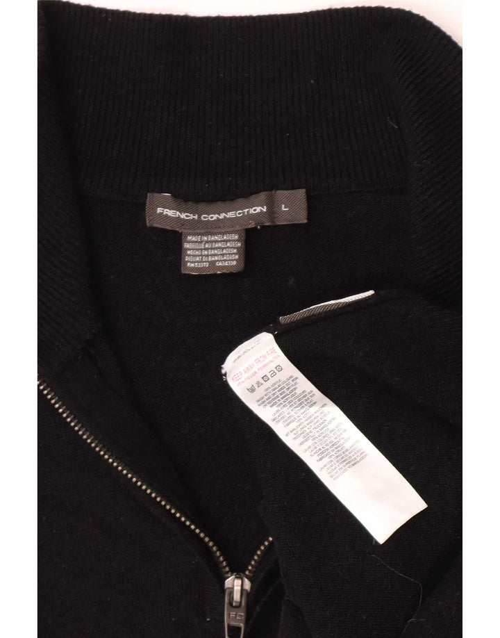 Męski sweter zapinany na zamek French Connection, duży, czarny akryl