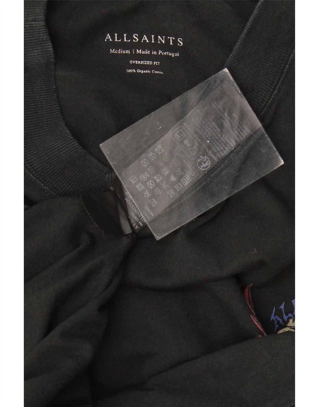 ALL SAINTS Męski T-shirt oversize z grafiką, średni czarny, bawełniany