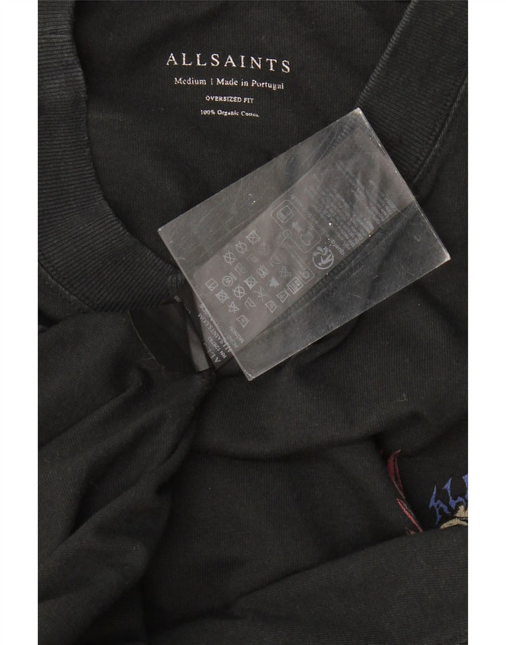 ALL SAINTS Męski T-shirt oversize z grafiką, średni czarny, bawełniany