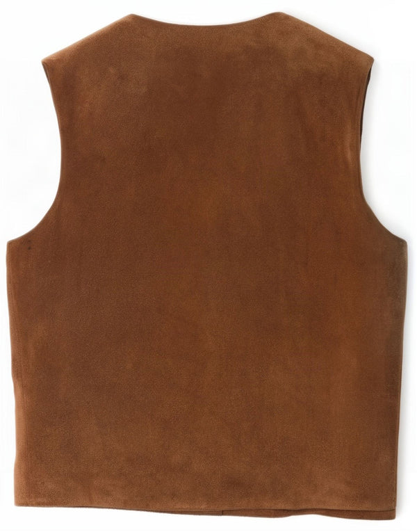 Vintage Mens Suede Gilet UK 40 Large Brown