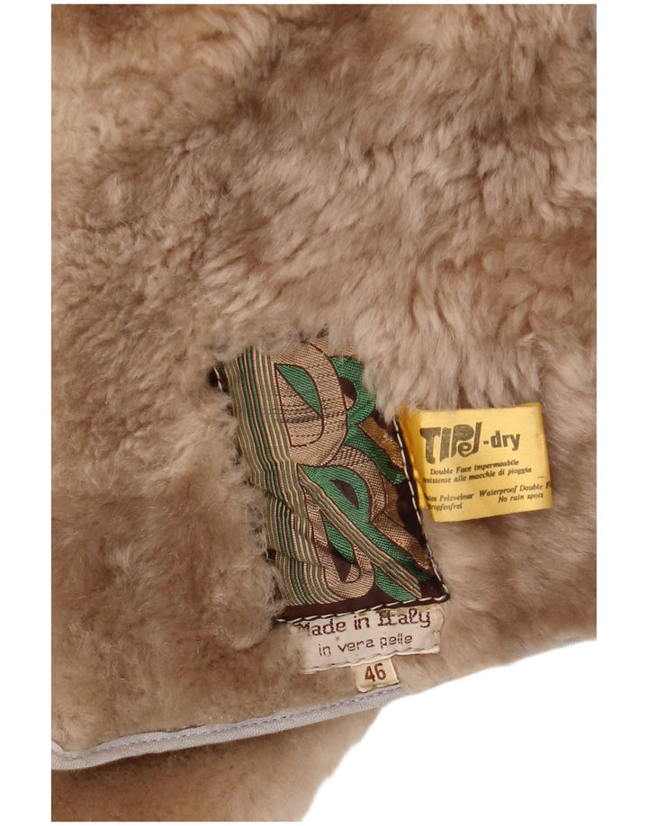 Vintage damski płaszcz z owczej skóry IT 46, duża, beżowa skóra