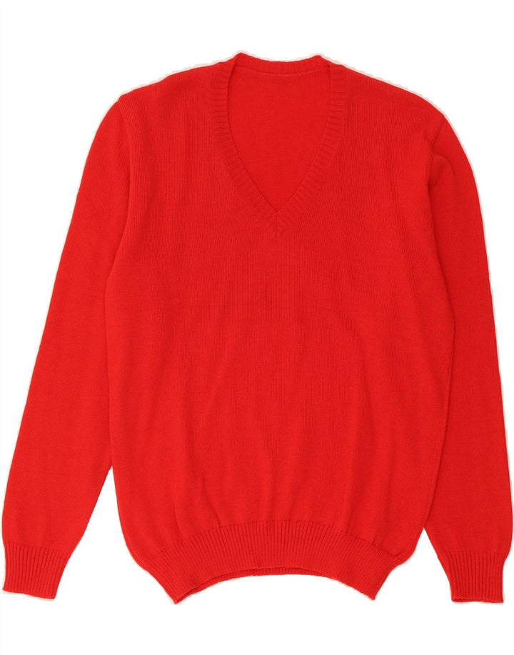VINTAGE Mens V-Neck Jumper Sweater Medium Red Acrylic Vintage Vintage and Second-Hand Vintage from Messina Hembry 