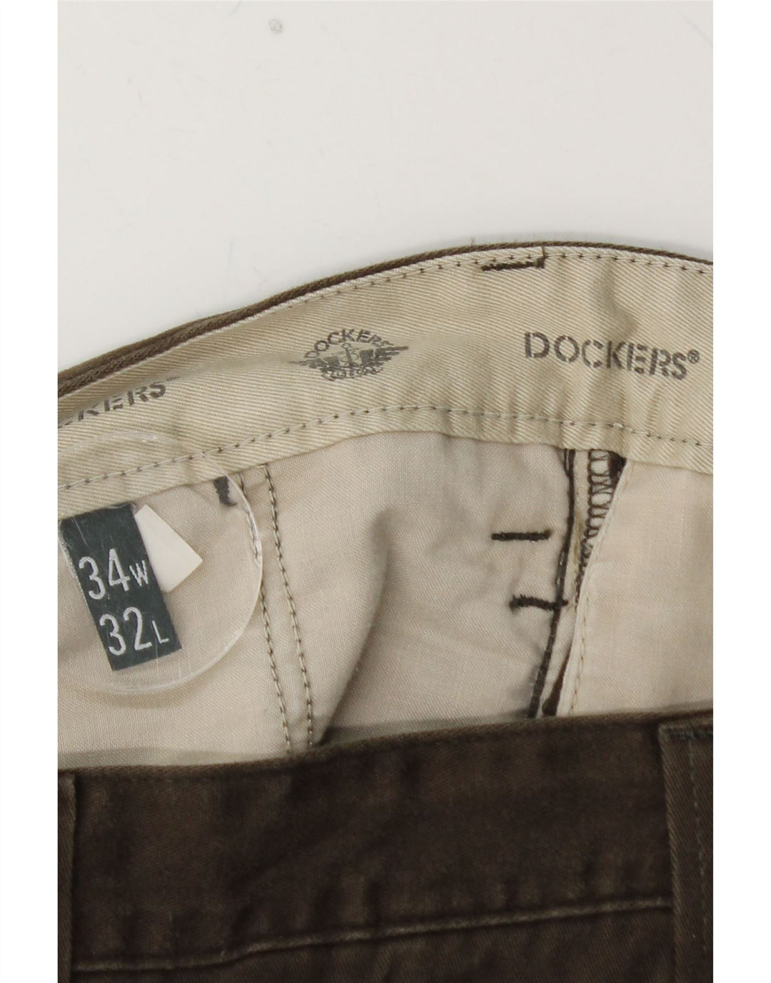 DOCKERS Męskie proste spodnie chino W34 L32 Brązowa bawełna