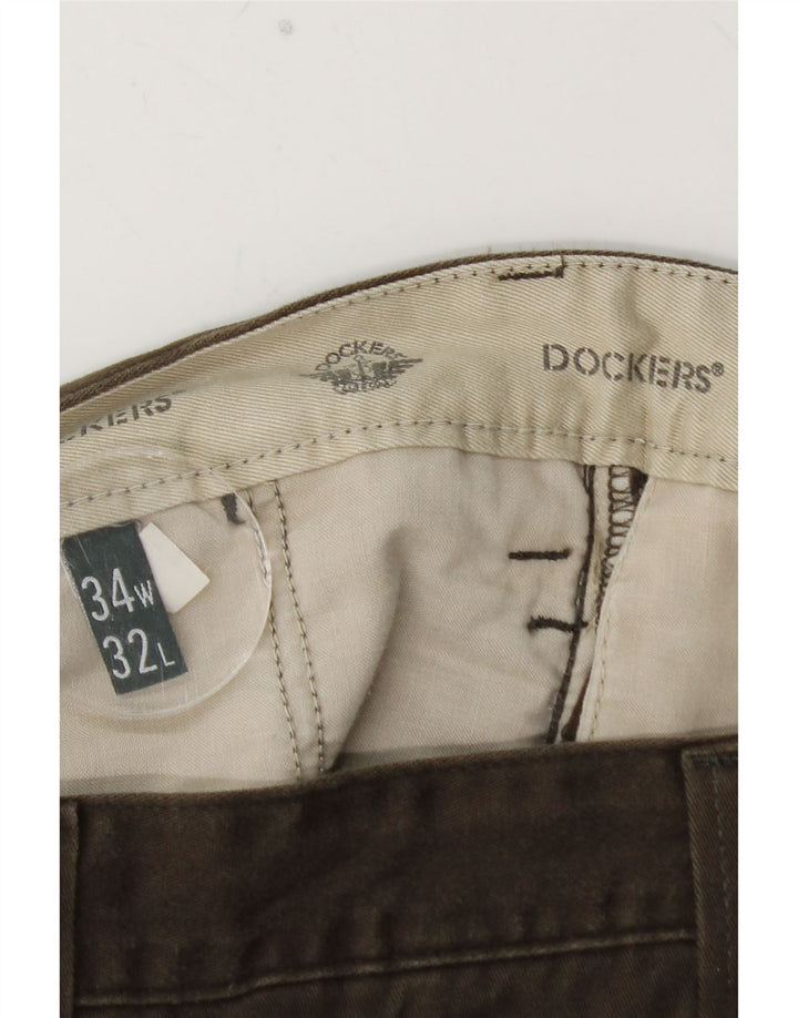 DOCKERS Męskie proste spodnie chino W34 L32 Brązowa bawełna