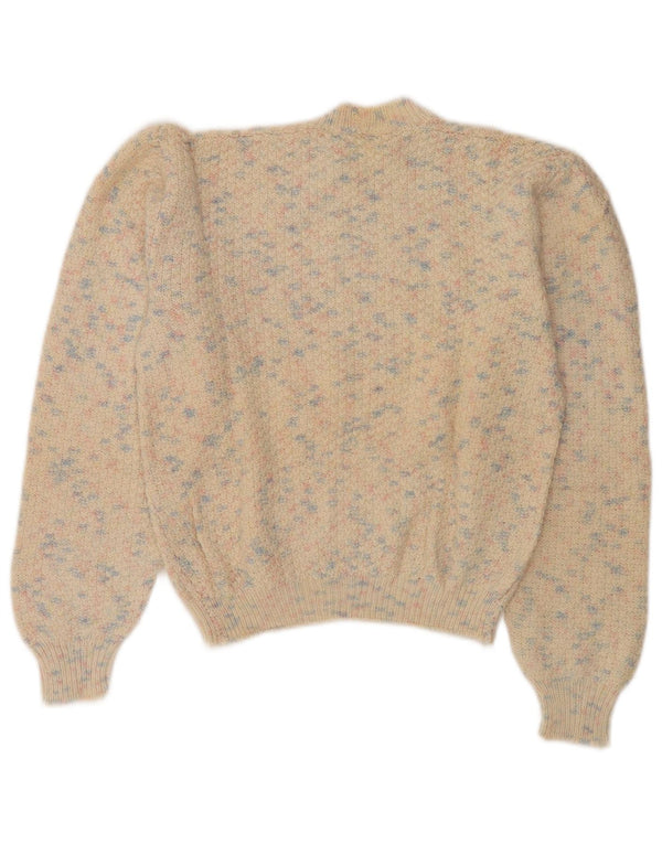 Vintage damski sweter z golfem UK 14 średni beż nakrapiany