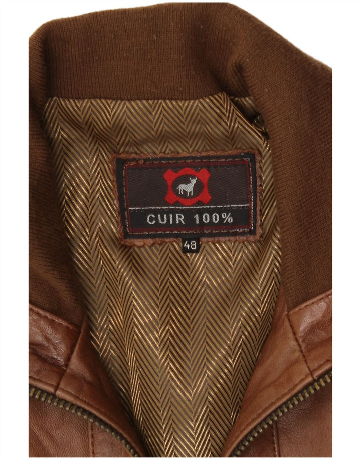 Vintage męska kurtka skórzana bomber IT 48 średnio brązowa skóra