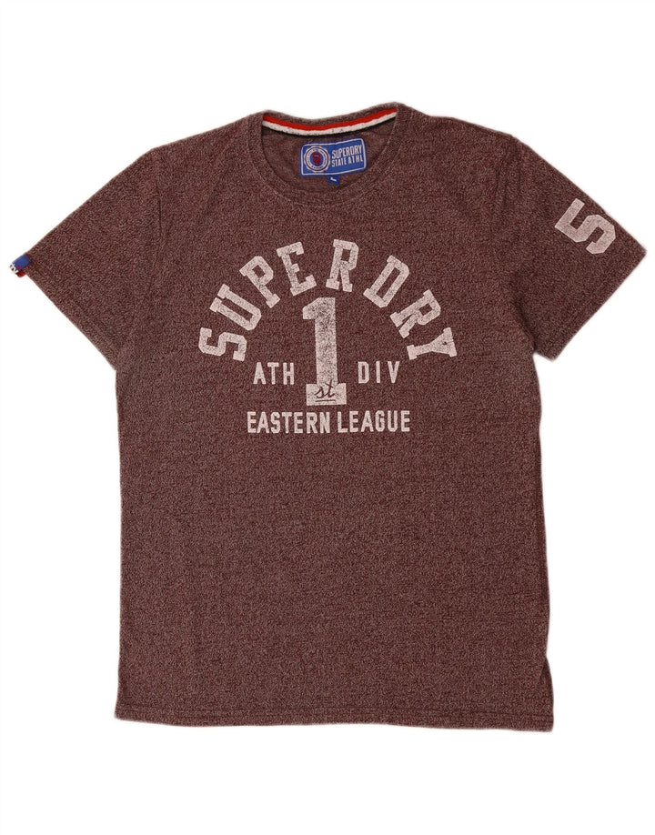 SUPERDRY Męski T-shirt z grafiką, duży, fioletowy, nakrapiany bawełniany