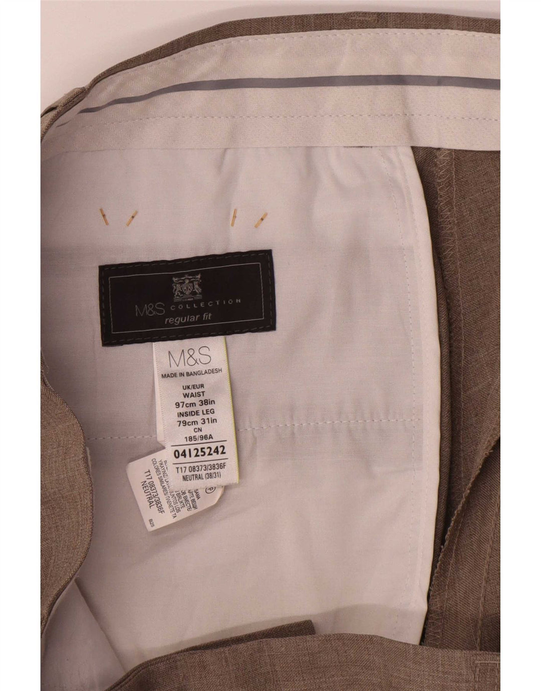 Męskie spodnie garniturowe Marks & Spencer o regularnym kroju W38 L31 Beżowy poliester