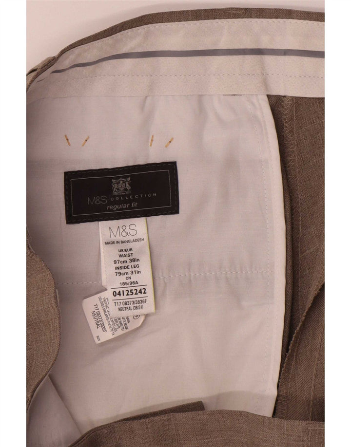 Męskie spodnie garniturowe Marks & Spencer o regularnym kroju W38 L31 Beżowy poliester