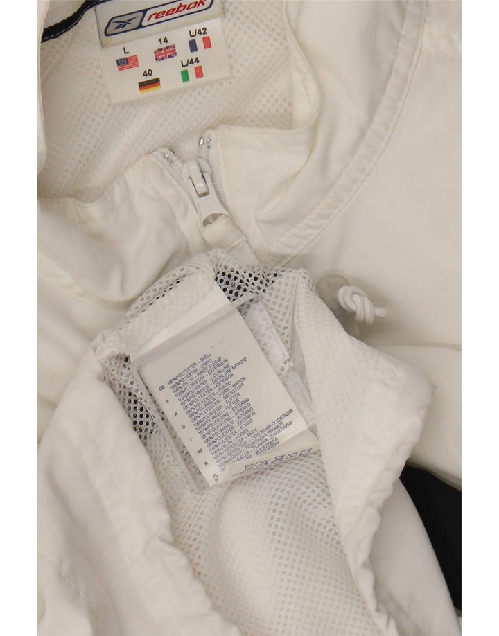 Damska kurtka dresowa Reebok UK 14, duża, biała, z blokami kolorów, poliestrowa