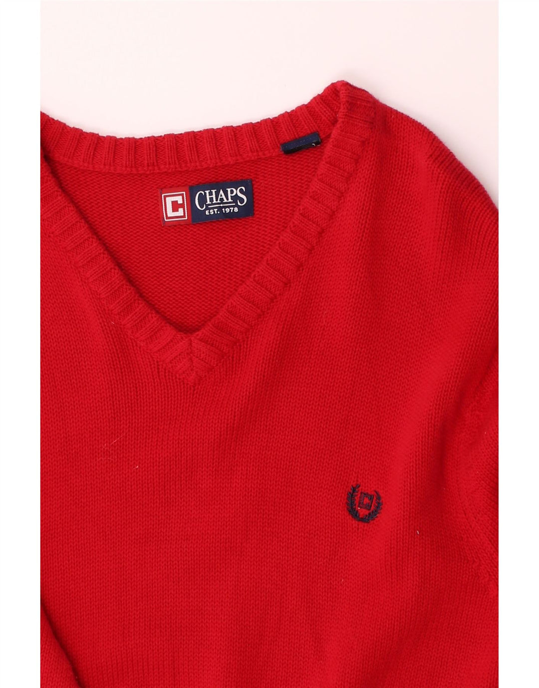 CHAPS Mens V-Neck Jumper Sweater Medium Red Cotton Classic Vintage Chaps and Second-Hand Chaps from Messina Hembry 