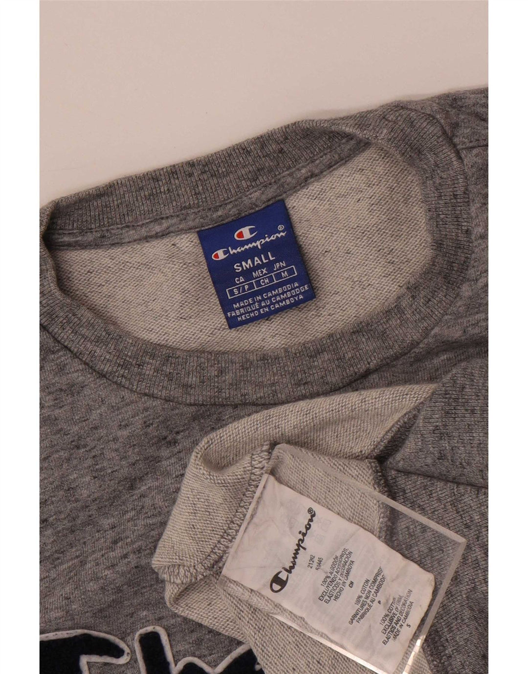Męska bluza Champion z grafiką, mała, szara, nakrapiana bawełna