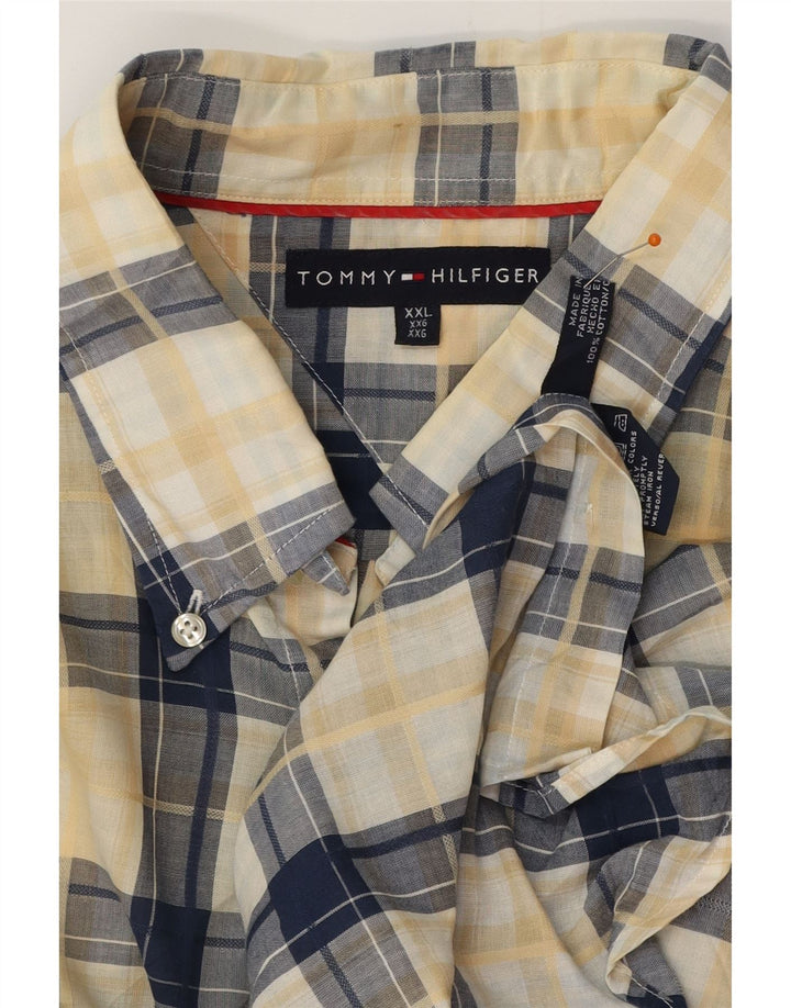 Koszula męska z krótkim rękawem TOMMY HILFIGER 2XL, bawełniana, granatowa w kratkę