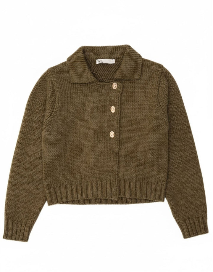 Damski sweter typu Crop Cardigan Zara UK 16, duży, khaki, poliester