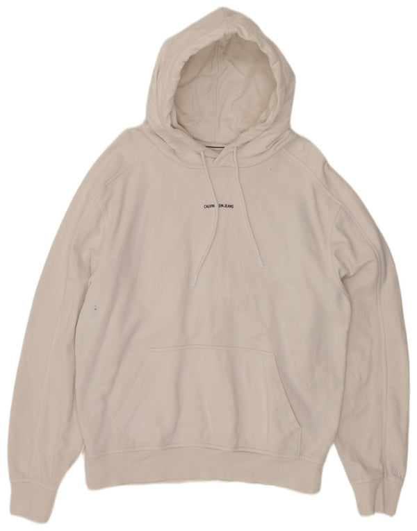 Męski sweter z kapturem Calvin Klein Jeans, mały, biały, bawełniany