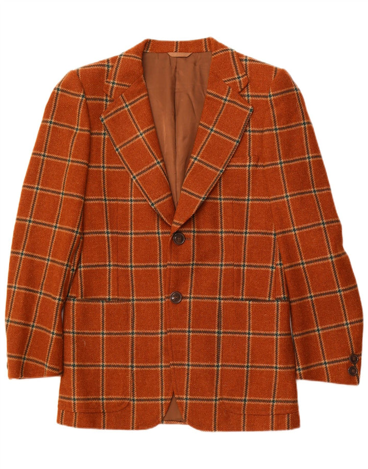 Męska marynarka zapinana na 2 guziki VINTAGE IT 50, duża, wełniana w brązową kratkę