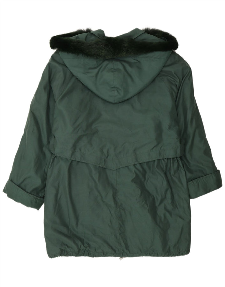 Vintage damska kurtka typu parka z kapturem, oversize UK 16, duża, zielona, poliester