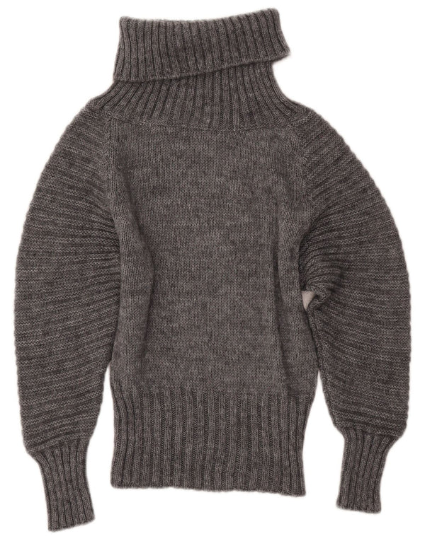 Vintage damski sweter o luźnym kroju z wywijanym dekoltem UK 4 XS, szary akryl