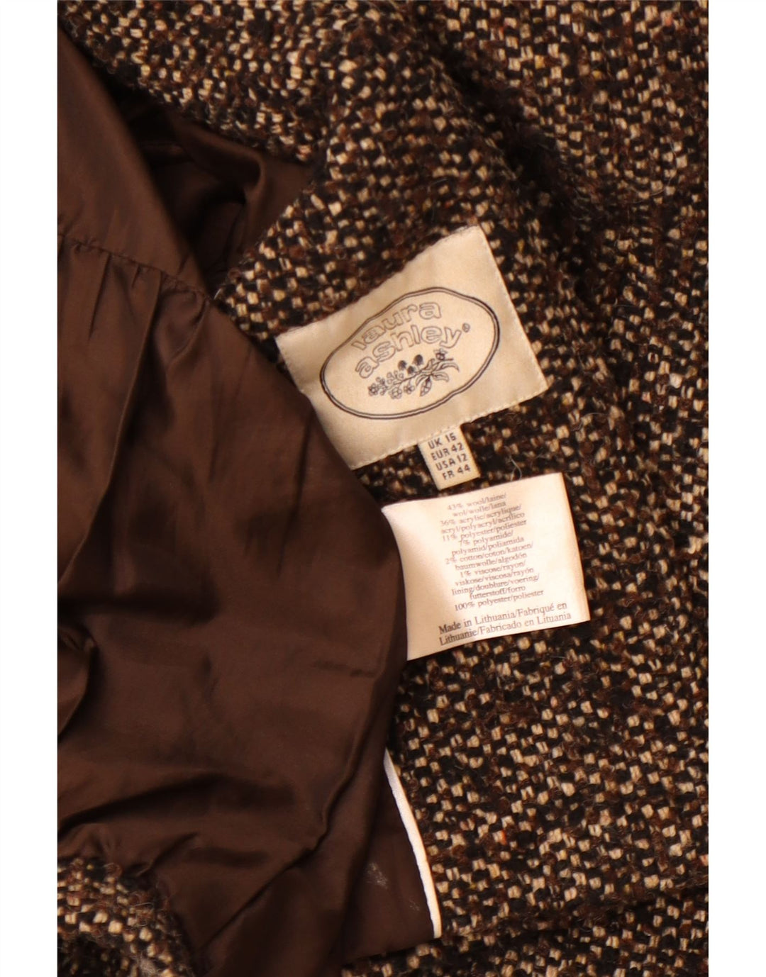 LAURA ASHLEY Płaszcz damski UK 16, duży, brązowy, wełniany w cętki